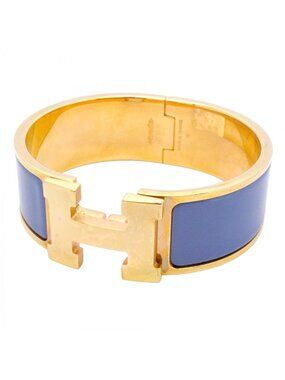 Hermes Bangle Clic Clac GM Gold Plated Blue Bracelet